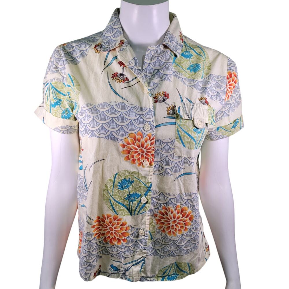VNTG Sag Harbor Sport 90s Hawaiian Shirt S Petite Cotton Floral Resort Cruise